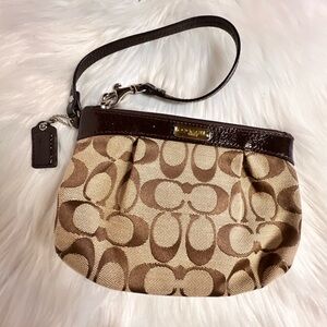 Coach Signature Brown and Tan Wristlet
